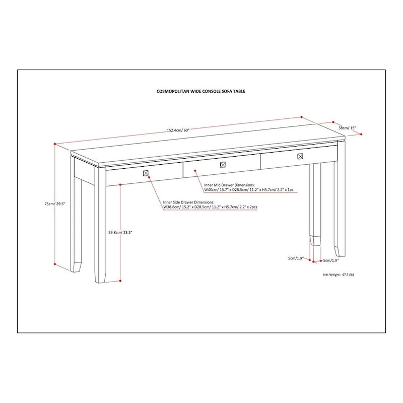 WYNDENHALL Essex SOLID WOOD 60 inch Wide Contemporary Wide Console Sofa Table - 60 x 15 x 29.5