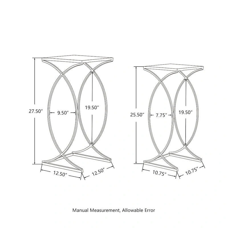 Glitzhome Set of 2 Glam Glass Modern Side Table Sofa Table