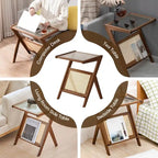Bamboo Glass Top End Table, Accent Side Table w/ Storage Rack