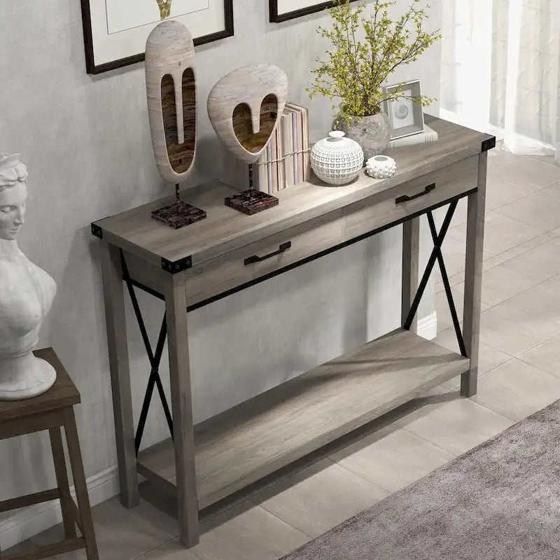 Industrial Console Table with Drawers