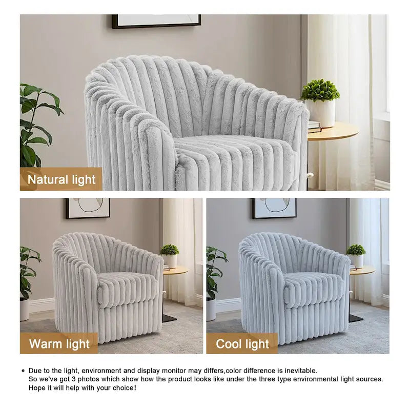 2 Set Modern 49 Upholstered Plush Corduroy Swivel Barrel Accent Chair