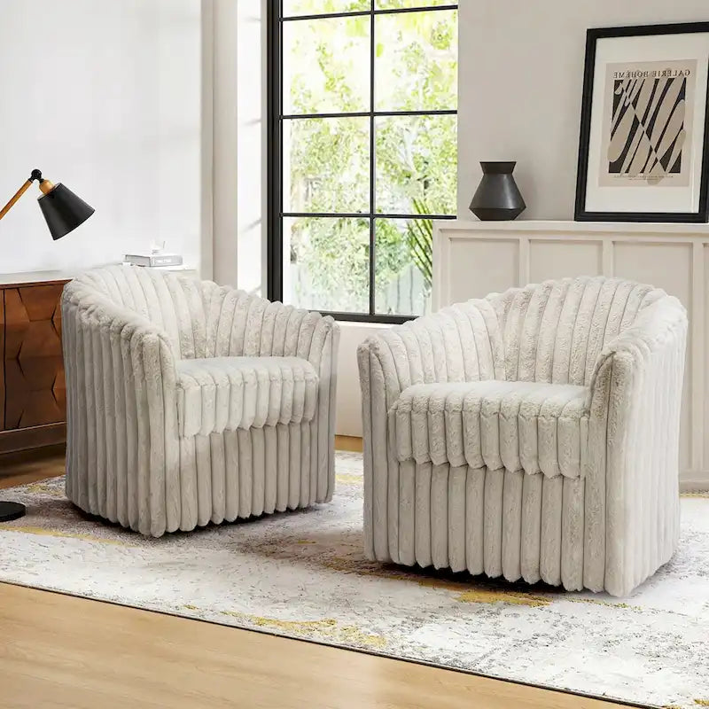 2 Set Modern 49 Upholstered Plush Corduroy Swivel Barrel Accent Chair