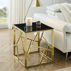 Metal Frame Tempered Glass End Table with Storage Space