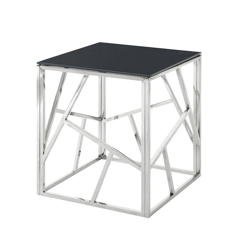 Metal Frame Tempered Glass End Table with Storage Space