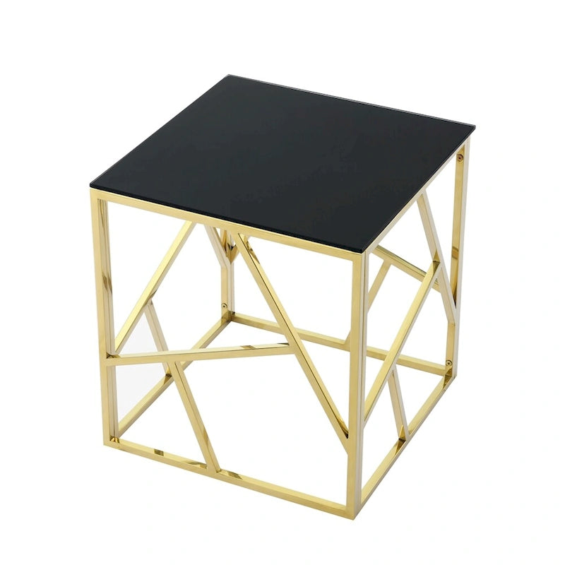 Metal Frame Tempered Glass End Table with Storage Space