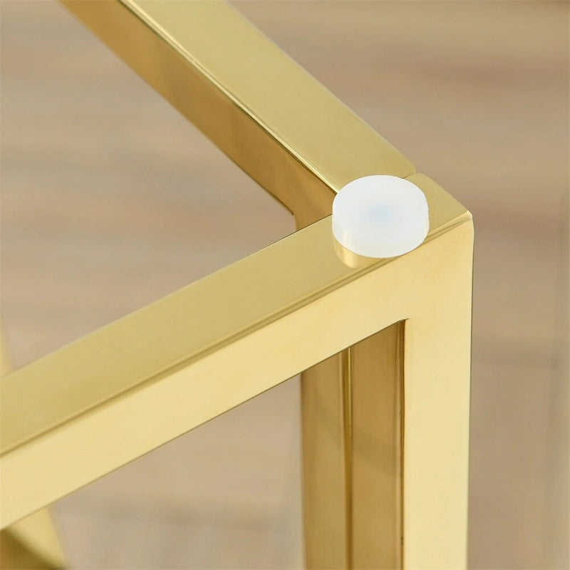 Metal Frame Tempered Glass End Table with Storage Space