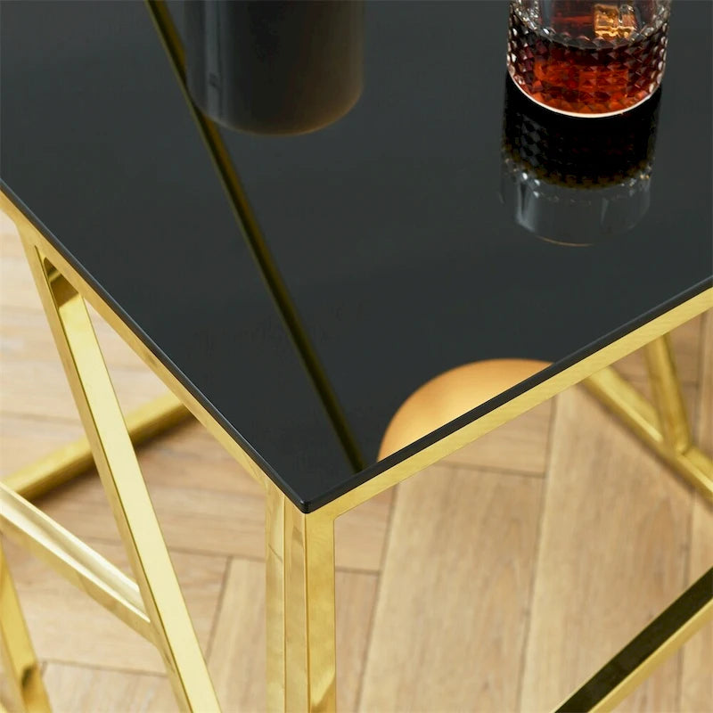 Metal Frame Tempered Glass End Table with Storage Space