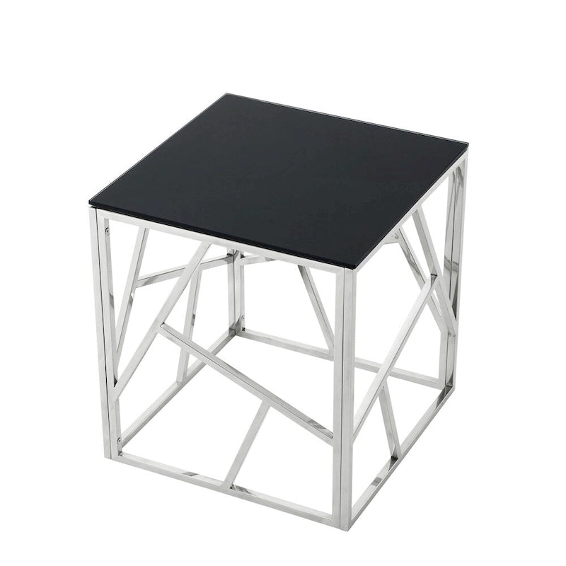 Metal Frame Tempered Glass End Table with Storage Space