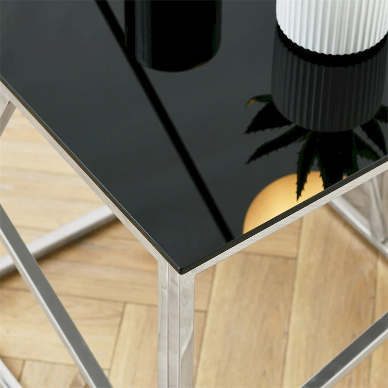 Metal Frame Tempered Glass End Table with Storage Space