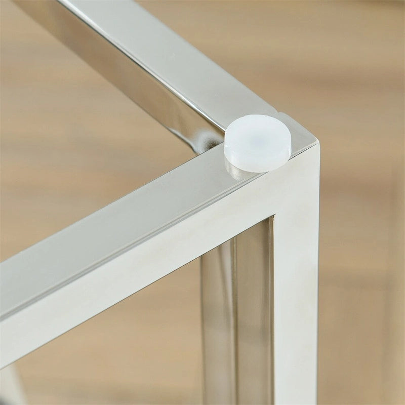 Metal Frame Tempered Glass End Table with Storage Space