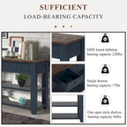 48 Solid Pine Wood Top Console Table with Drawers and Shelve