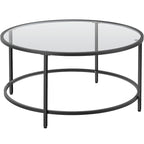 Yaheetech Round Coffee Table Glass-Top Sofa Table for Living Room