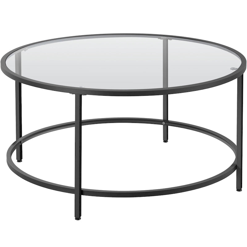 Yaheetech Round Coffee Table Glass-Top Sofa Table for Living Room