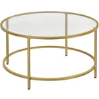 Yaheetech Round Coffee Table Glass-Top Sofa Table for Living Room