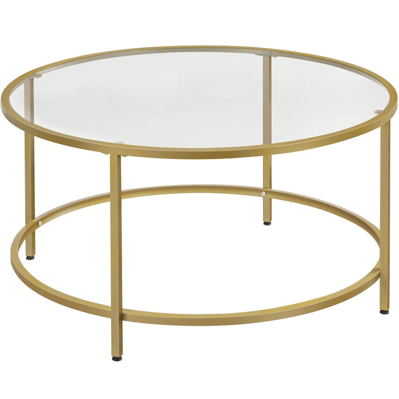 Yaheetech Round Coffee Table Glass-Top Sofa Table for Living Room