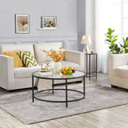 Yaheetech Round Coffee Table Glass-Top Sofa Table for Living Room