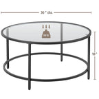Yaheetech Round Coffee Table Glass-Top Sofa Table for Living Room