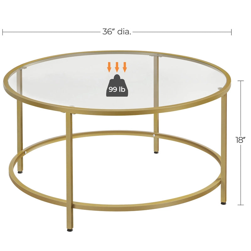 Yaheetech Round Coffee Table Glass-Top Sofa Table for Living Room