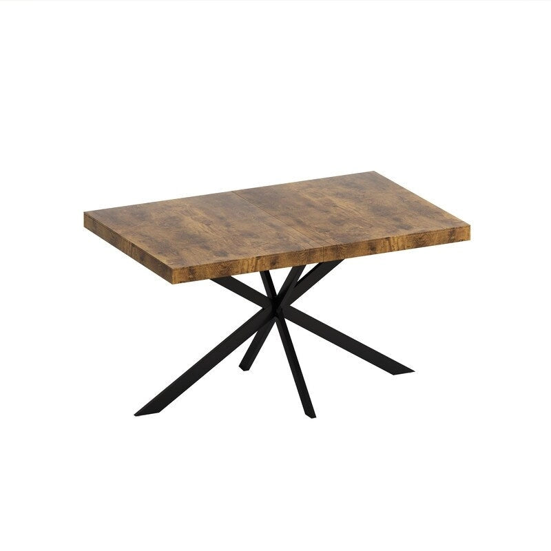 Grondin Retro Farmhouse Style 4-6 People Extendable Dining Table with X-Cross Metal Base and Storage Box