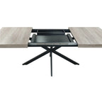 Grondin Retro Farmhouse Style 4-6 People Extendable Dining Table with X-Cross Metal Base and Storage Box