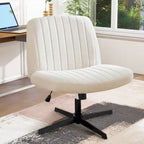 Criss Cross Legged Office, Wide Comfty Desk, Wheels Armless Computer Task, Swivel Vanity Home Chair, Height Adjustable