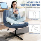 Criss Cross Legged Office, Wide Comfty Desk, Wheels Armless Computer Task, Swivel Vanity Home Chair, Height Adjustable