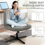 Criss Cross Legged Office, Wide Comfty Desk, Wheels Armless Computer Task, Swivel Vanity Home Chair, Height Adjustable