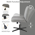 Criss Cross Legged Office, Wide Comfty Desk, Wheels Armless Computer Task, Swivel Vanity Home Chair, Height Adjustable