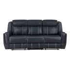 Louise 86 Inch Dual Manual Recliner Blue Faux Leather Sofa, Drop Down Table