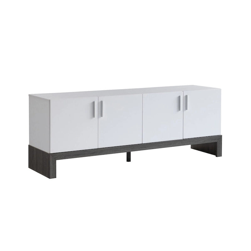 Side Credenza with 4 Doors, Storage Cabinets, 60 TV Stand- White & Distressed Grey