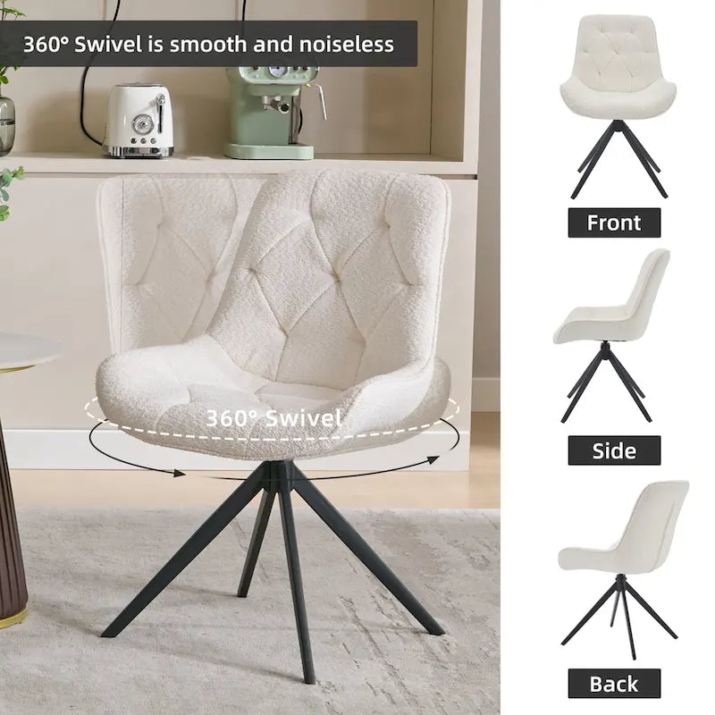 XINMICS Swivel Dining Chairs, Boucle Upholstered Accent Chairs Living Room Chairs Desk Office Arm Chair