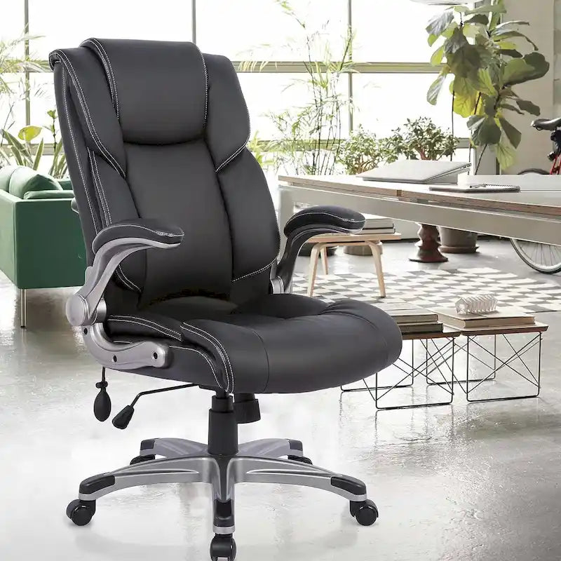 High Back Executive Office Chair with Padded Flip-up Arms, Adjustable Tilt Lock, Swivel Rolling Chair for Adult Working Study