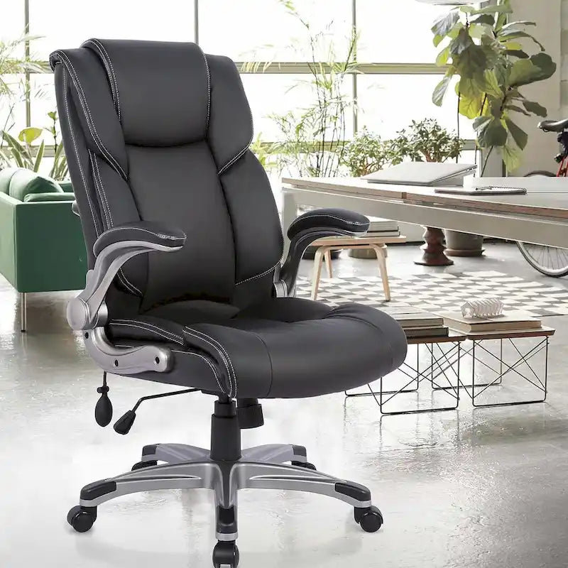 High Back Executive Office Chair with Padded Flip-up Arms, Adjustable Tilt Lock, Swivel Rolling Chair for Adult Working Study