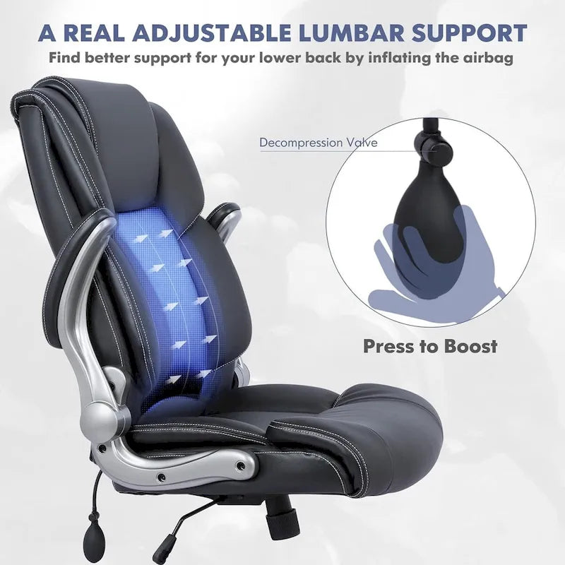 High Back Executive Office Chair with Padded Flip-up Arms, Adjustable Tilt Lock, Swivel Rolling Chair for Adult Working Study