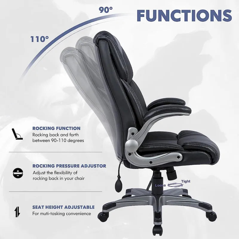 High Back Executive Office Chair with Padded Flip-up Arms, Adjustable Tilt Lock, Swivel Rolling Chair for Adult Working Study