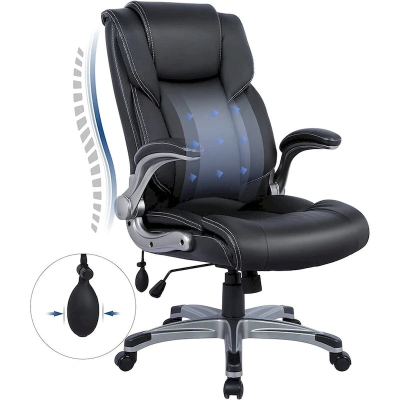 High Back Executive Office Chair with Padded Flip-up Arms, Adjustable Tilt Lock, Swivel Rolling Chair for Adult Working Study