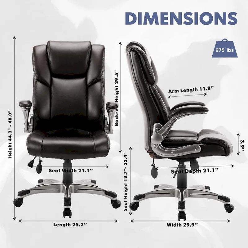 High Back Executive Office Chair with Padded Flip-up Arms, Adjustable Tilt Lock, Swivel Rolling Chair for Adult Working Study