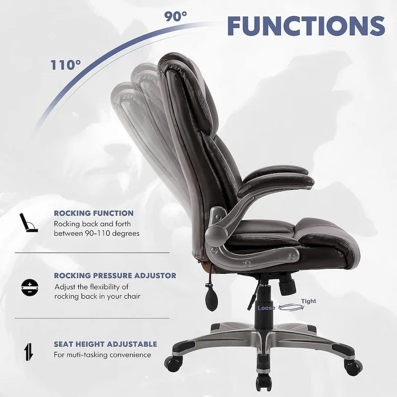 High Back Executive Office Chair with Padded Flip-up Arms, Adjustable Tilt Lock, Swivel Rolling Chair for Adult Working Study