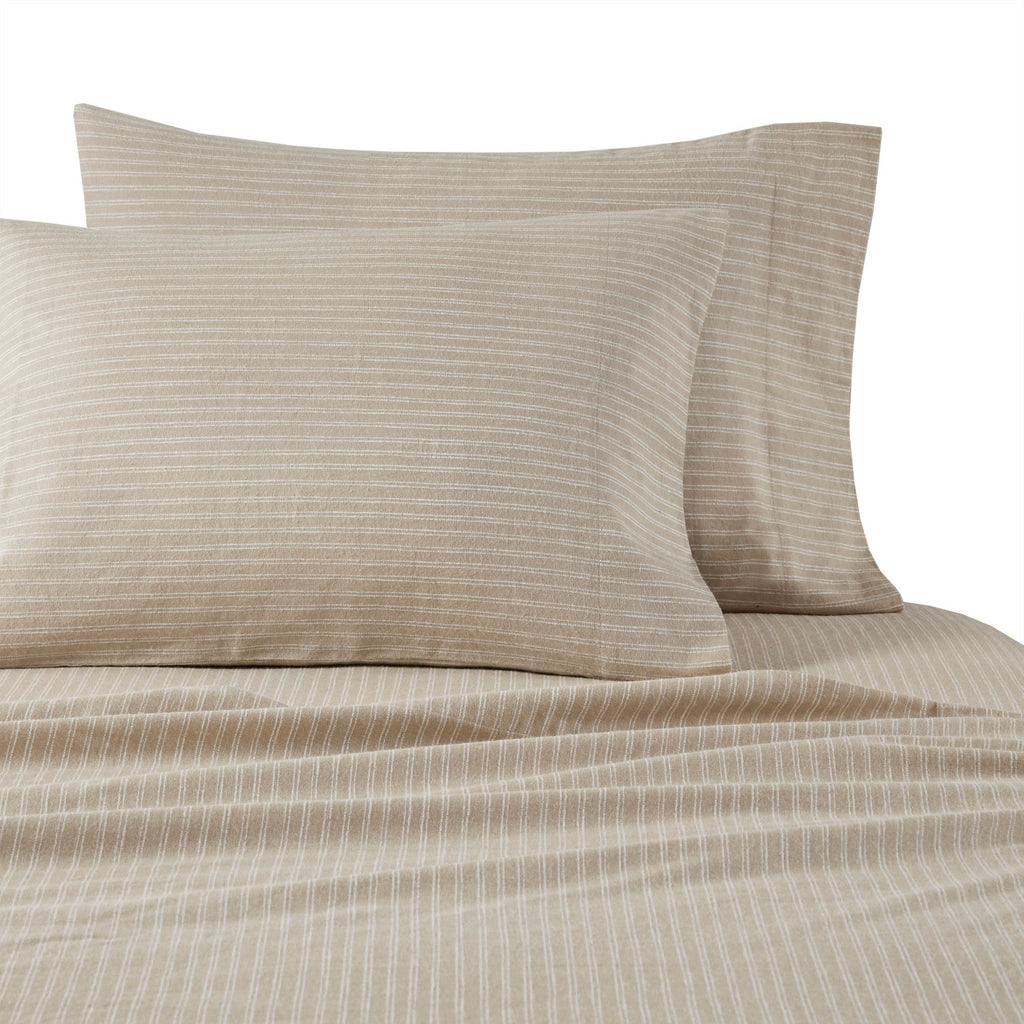 Beige & White Stripes 100% Cotton Flannel Printed Sheet Set