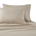 Beige & White Stripes 100% Cotton Flannel Printed Sheet Set