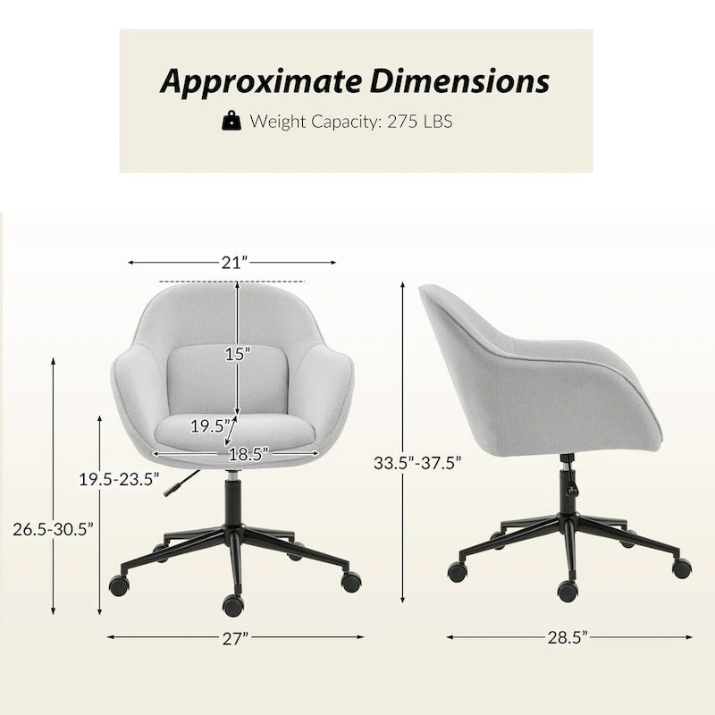 Victoria Curved Backrest 0ffice Chair Rotatable With Casters And Metal Base by HULALA HOME