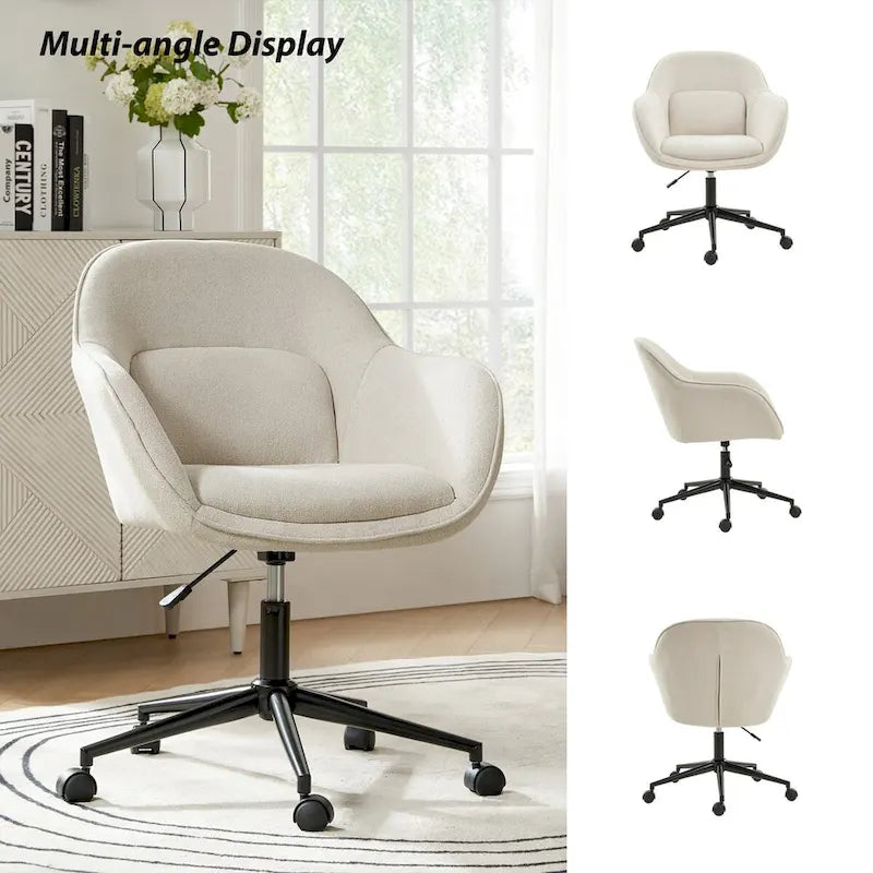 Victoria Curved Backrest 0ffice Chair Rotatable With Casters And Metal Base by HULALA HOME
