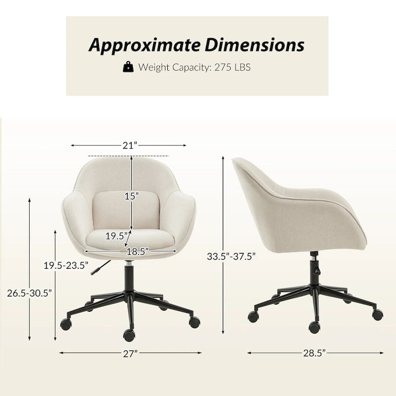 Victoria Curved Backrest 0ffice Chair Rotatable With Casters And Metal Base by HULALA HOME