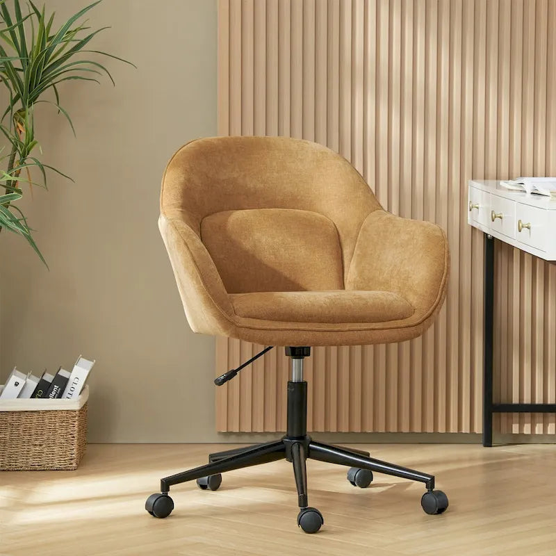 Victoria Curved Backrest 0ffice Chair Rotatable With Casters And Metal Base by HULALA HOME