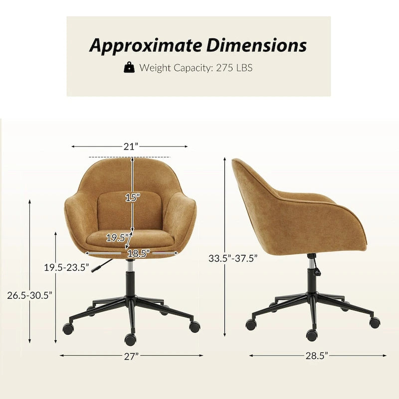Victoria Curved Backrest 0ffice Chair Rotatable With Casters And Metal Base by HULALA HOME