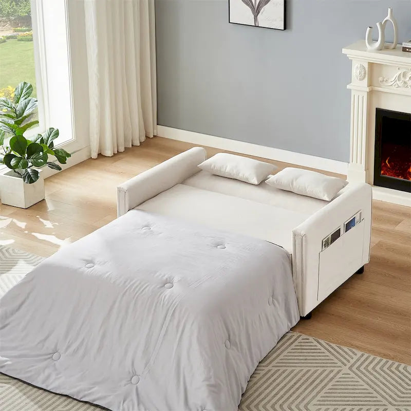 Modern Linen Convertible Sleeper Sofa Couch with 2 Lumbar Pillows