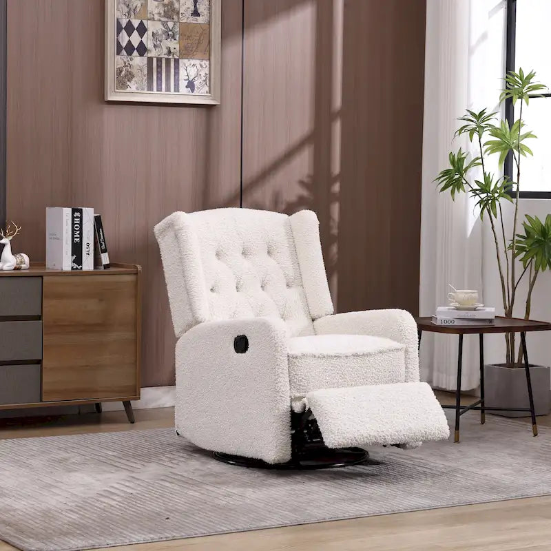 HOMEFUN Upholstered 360 Degree Swivel Rocking Recliner Chair for Bedroom,Living Room