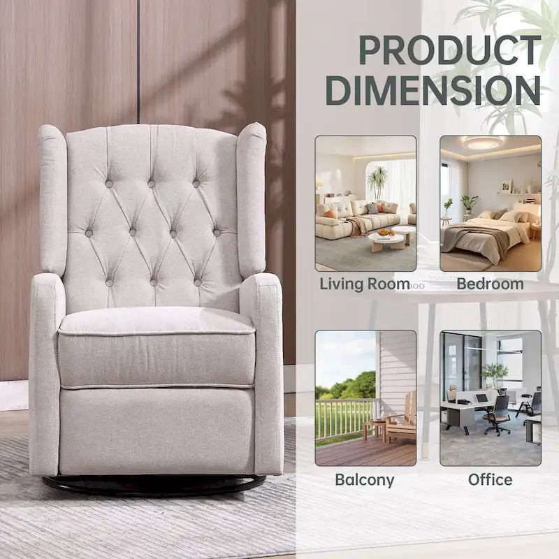 HOMEFUN Upholstered 360 Degree Swivel Rocking Recliner Chair for Bedroom,Living Room