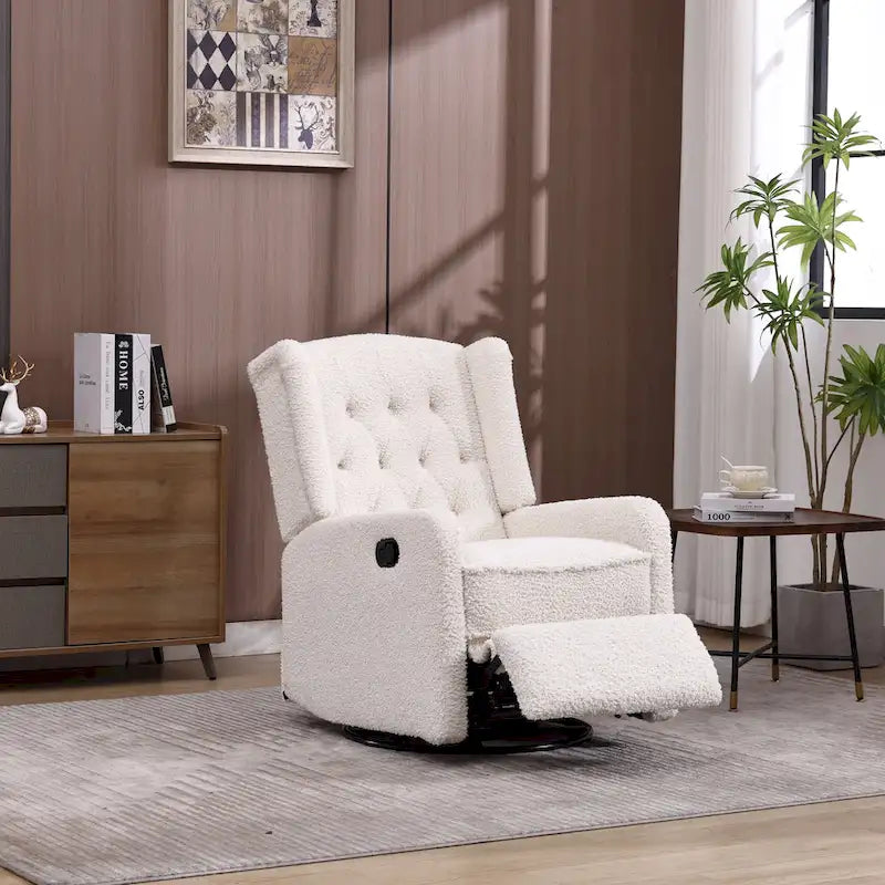 HOMEFUN Upholstered 360 Degree Swivel Rocking Recliner Chair for Bedroom,Living Room