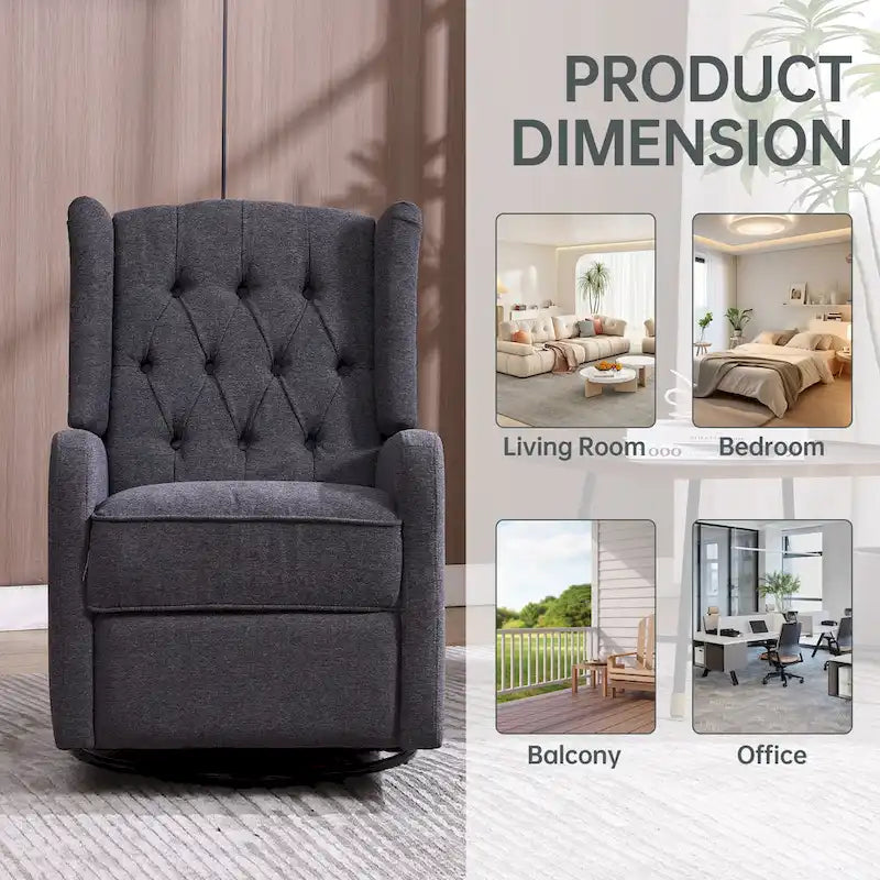 HOMEFUN Upholstered 360 Degree Swivel Rocking Recliner Chair for Bedroom,Living Room